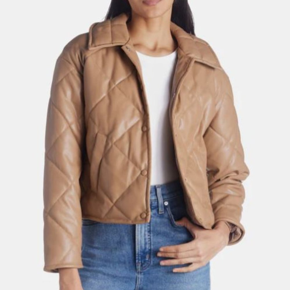 Vegan Leather Tan Quilted Jacket